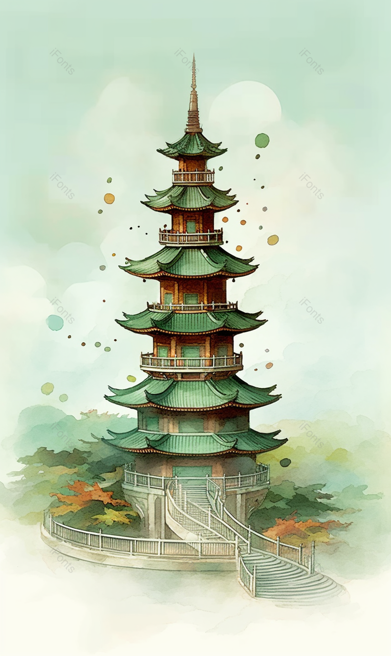 楼阁中国风祥云楼阁水墨画背景,插画/手绘图,插画/手绘图库,插画/手绘图下载,插画/手绘